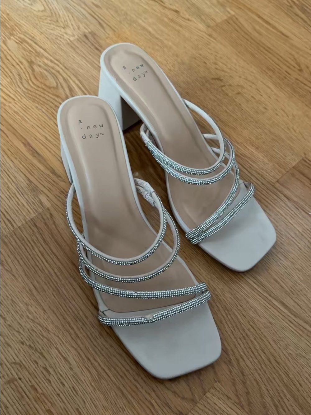 a new day White Rhinestone Strappy Block Heel Sandals